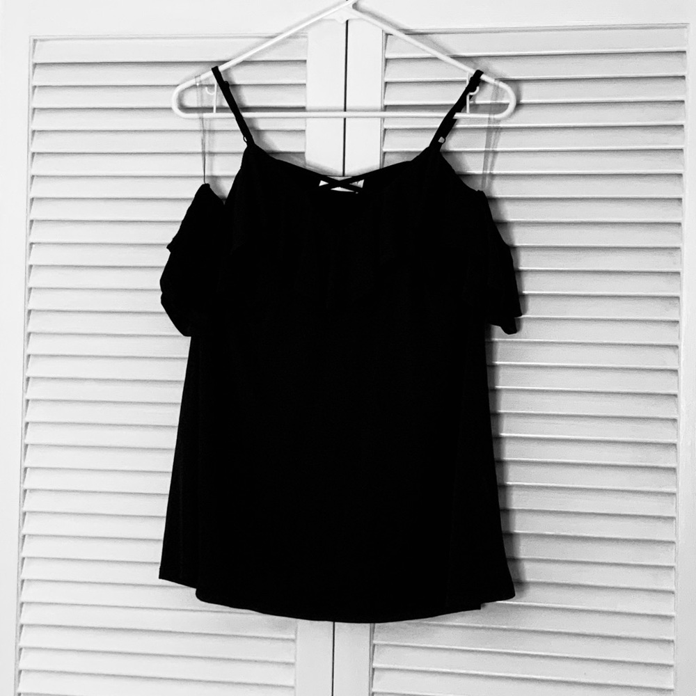 Black Cold Shoulder Top - Ruffle Tunic Top